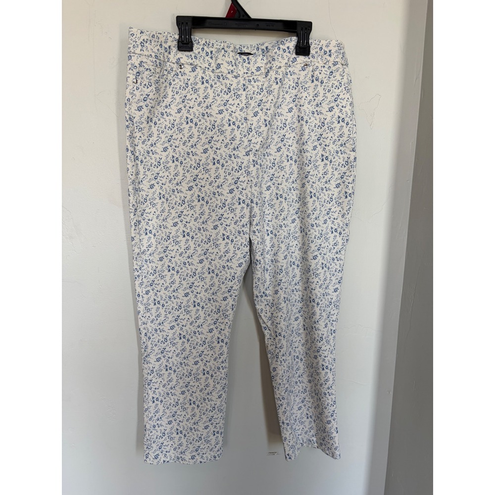 Mario Serrani Italy Women XL Blue White FloralPrint Cropped StretchPants 1588694